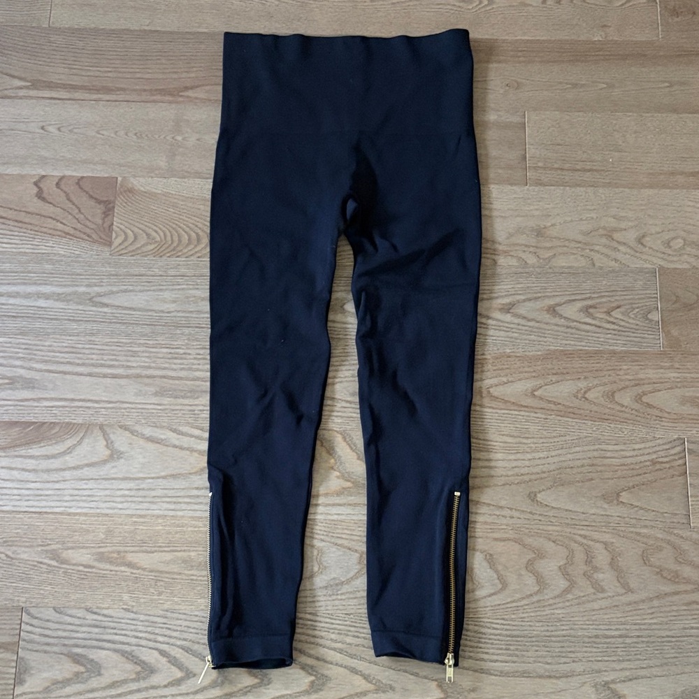 SPANX Black Leggings with Gold Zippers